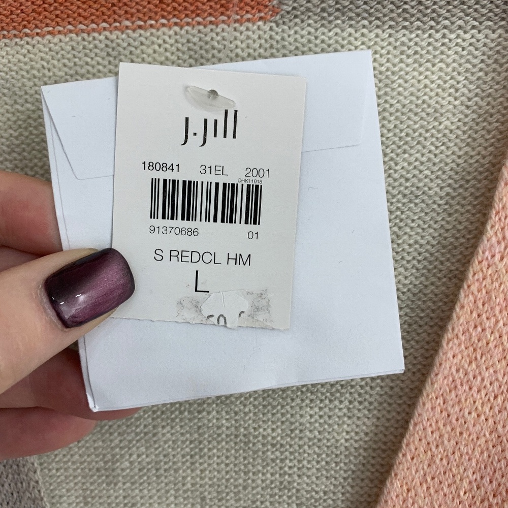 J. Jill Pure Jill Patchwork Color-Block Longline Cardigan Cotton Blend Sz L - Picture 8 of 11